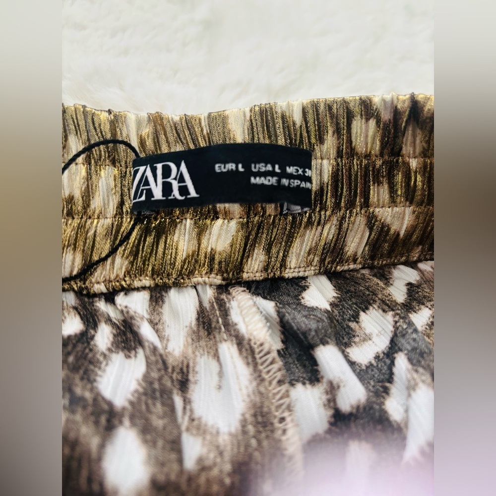 Zara Sheer Metallic Leopard Print Pant Slacks Size Large - Picture 3 of 4